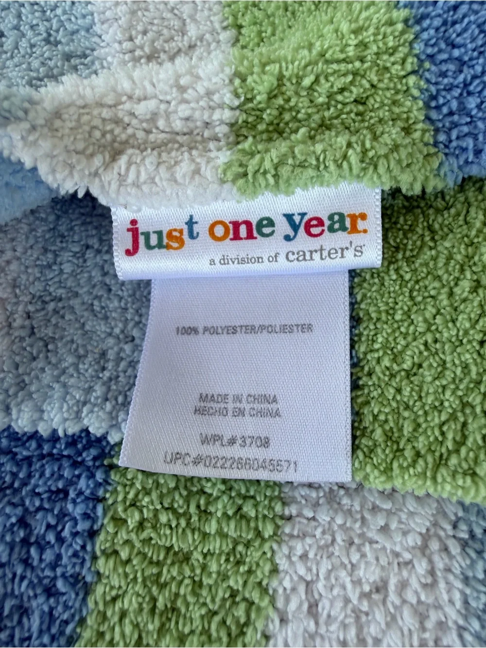 Y2K Carter’s Just One Year Striped Chenille Knit Baby Blanket Blue Green 31x36